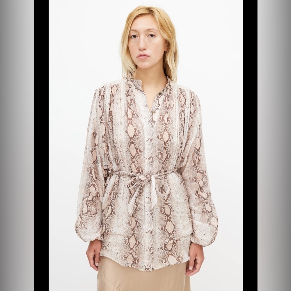 Zimmermann Snake Print Blouse in Beige and Brown size
